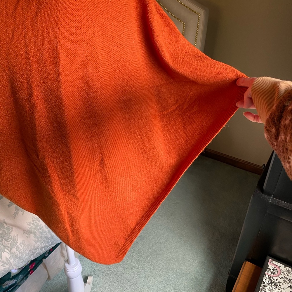 Orange Knit Poncho - Draped Sweater with Zipper EUC - Picture 3 of 15